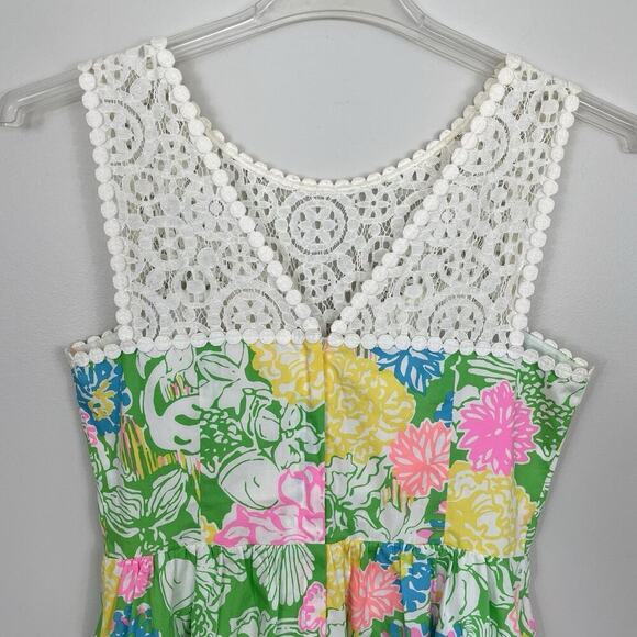 Lilly Pulitzer Raegan Dress Size 4 Hibiscus Stroll Lace Tropical Party Wedding - Picture 4 of 8
